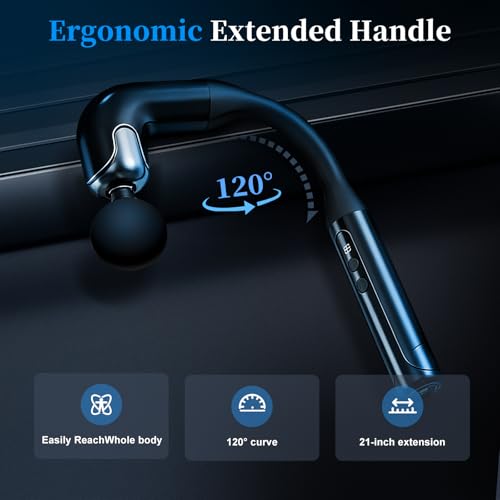Massage Gun with Upgraded Extension Handle, Back Shoulder Massager for Pain Relief Deep Tissue, Muscles/Neck/Shoulders/Waist/Legs Massager with 4 Massage Heads & 6 Speed Levels & 3 Massage Modes