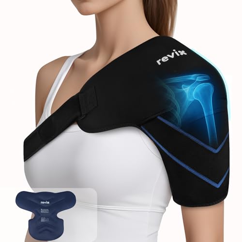 REVIX Shoulder Ice Pack Wrap & Brace for Rotator Cuff & Arm - size: Medium, style: Black, 1 Gel Pack+1 Shoulder Brace