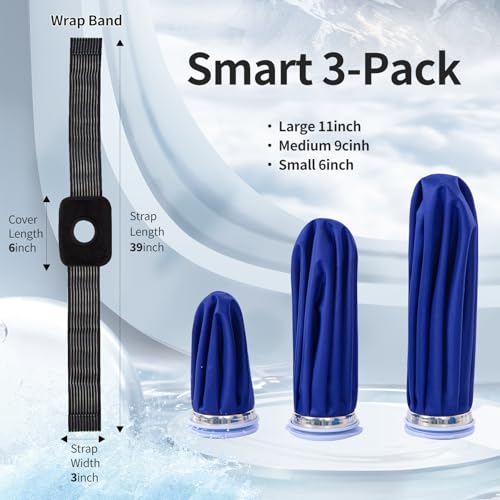Ice Pack Ice Bag for Injuries, Refillable Ice Bags Reusable Ice Pack Hot Water Bottle Hot Water Bag for Knee Head Foot Pain Relief,4 Packs(6”&9”&11”Wrap Band) - size: 6" & 9" & 11" with Wrap, style: Blue