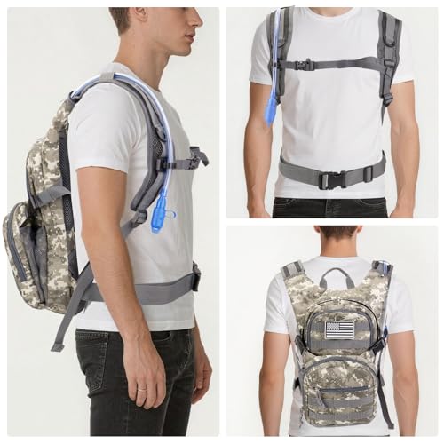 Tactical Hydration Backpack 2L Water Bladder - Lightweight Durable Pack for Hiking, Running, Outdoor Adventures, Adjustable Straps & Leak-Proof Design - color: ACU Digital Camo