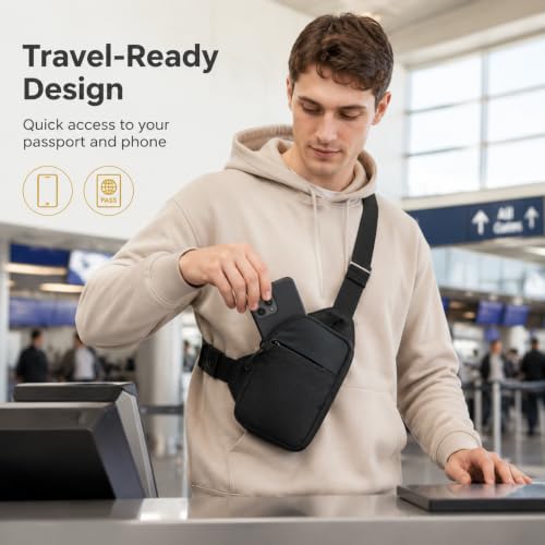 Simptech Mini Crossbody Sling Bag - Water-Resistant Dual Pocket Chest Pack - Lightweight Fanny Pack for Running, Travel & Everyday Workout - color: New Black