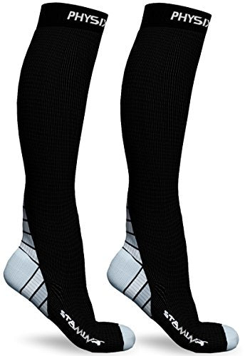 Physix Gear Compression Socks 20-30 mmHg - Men & Women - Running, Nurses, Shin Splints, Flight, Travel - color: Black/Grey, size: Small-Medium