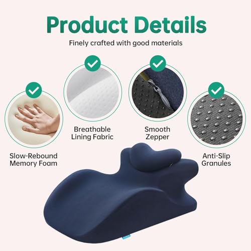 Adaptive Hip Pillow for Couples, Memory Foam Ergonomic Elevation Bed Support Pillow for Back Pain & Post Surgery Recovery, Reading Cushion with Removable Washable Cover & Anti‑Slip Base (Blue)