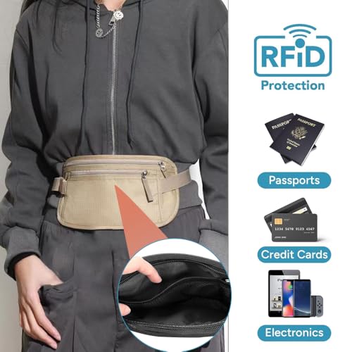 2 Piece RFID Blocking Money Belt for Men and Women, Khaki, 2 Pieces - color: Brown-2