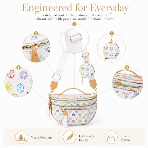 Makes Checkered Crossbody Bag Bum Bag for Women with Pouch - color: Triwhite