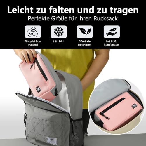 MIER Small Freezable Snack Bags Frozen Mini Cooler with 2 Gel Packs, Pink - color: Pink/Grey