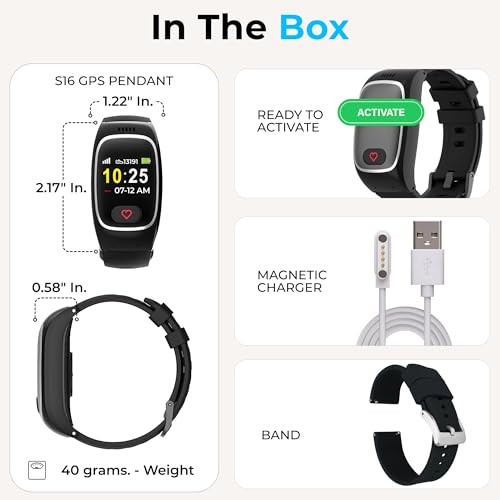 Seculife Medical Alert Smartband for Seniors — Alerts Go Direct to Family, No Call Center | Auto Fall Detection, GPS Tracking, Heart Rate Monitor, 2-Way Calling, SOS Button, Waterproof Wearable - color: Black