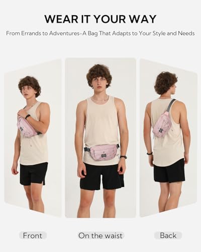 WATERFLY Small Fanny Pack RFID Blocking Travel Hiking Crossbody Waist Bag - color: Pink