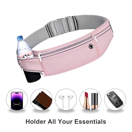 Slim Running Belt for Women Men,Runners Fanny Pack Phone Holder,Money Belt,Running Gear Accessories,with 3 Pockets (Jet Pink) - color: Jet Pink
