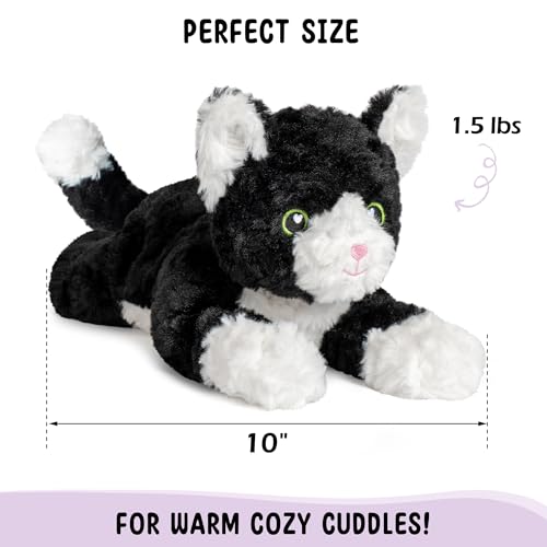 Tuxedo Cat Microwavable Stuffed Animal – 1.5 lb Unscented Heating Pad Plush, Soft Cozy Black & White Cat Toy for Relaxation and Comfort, Gift for Women, Girls, Adults & Kids by Happy Fuel - color: Tuxedo Cat (Lying Down)