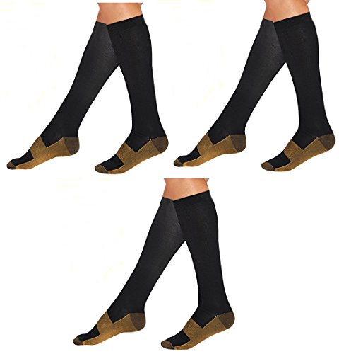Graduated Compression Socks (3 Pair) Calf High Men Women Support Stocking.