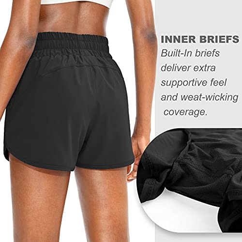 SANTINY Women's Athletic Running Shorts with Zipper Pockets - color: Black, size: X-Large