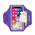 Running Armband with Earphone Pouch Fits Phones up to 6.9" - color: Purple (Up to 6.9''), size: Medium