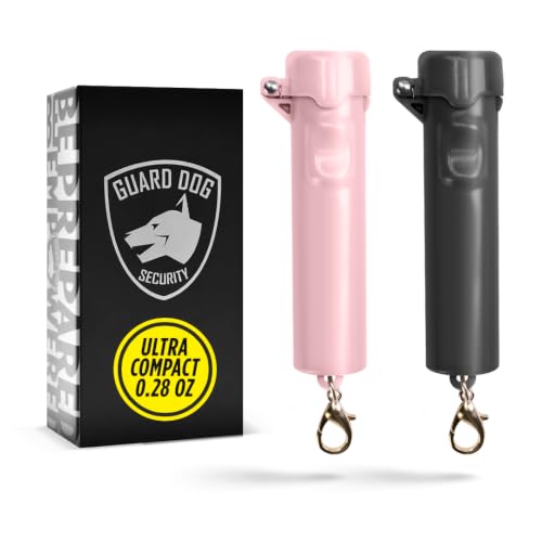 Packin' Heat 0.28 oz Compact Pepper Spray for Self Defense, Small Keychain Pepper Spray for Women, 12 ft Range, 1.44% Major Capsaicinoids, UV Dye, Push-Button Safety Cap, Snap Clip - color: Rose Pink/Black - 2 Pack