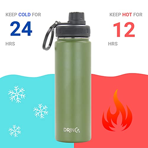 Drinco Stainless Steel Water Bottle Spout Lid Vacuum Insulated Double Wall Water Bottle Wide Mouth Leak Proof Keep Cold Sport Camping Hiking (22oz Forest) - color: 22oz Forest