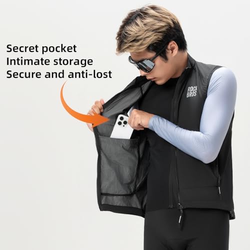 ROCKBROS Men's Cycling Vest Sleeveless Windproof Two-way Zipper Road Bike - color: Black, size: Large