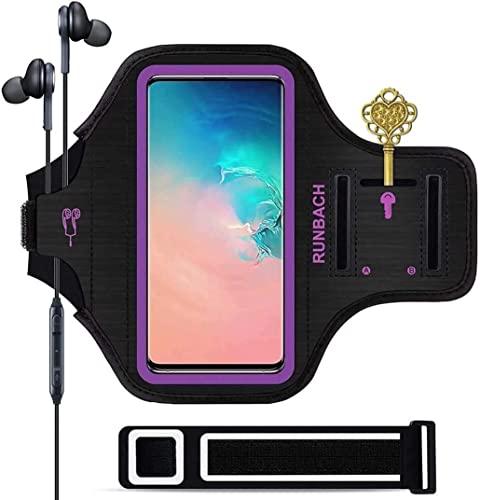Armband for Samsung Galaxy S26+/S25+/S24+/S23+/S22+/S20+/S10+/S9+/S8+, Running Exercise Gym Bag with Key Holder and Card Slot (Purple) - color: Purple