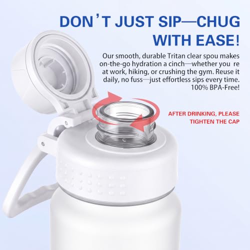OLDLEY 32oz Water Bottle with Handle, BPA-Free Tritan Reusable Sports Water Bottle with Leak-Proof Dust Lid, Wide Mouth, Cup Holder Friendly, Half Frosted Clear Bottle for Gym,Travel, Work,Pure White - color: Pure White