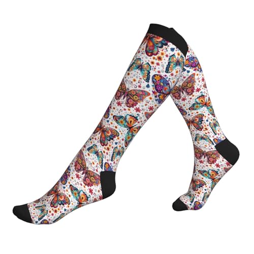 Compression Socks Knee High Circulation Support Socks For Women Men Athletic Running Hiking Cycling - color: Butterfly2