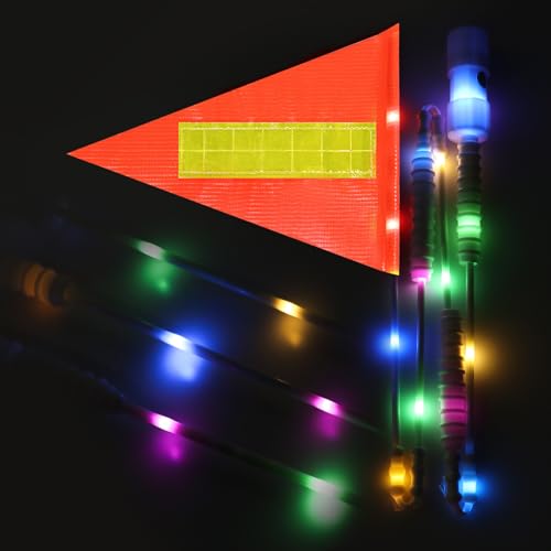 LED Bike Safety Flag Reflective 5.5 ft Lighted Bicycle Safety Flag with Heavy Duty LED Fiberglass Pole Tear-Resistant Waterproof Orange Pennant for Bike - color: Orange