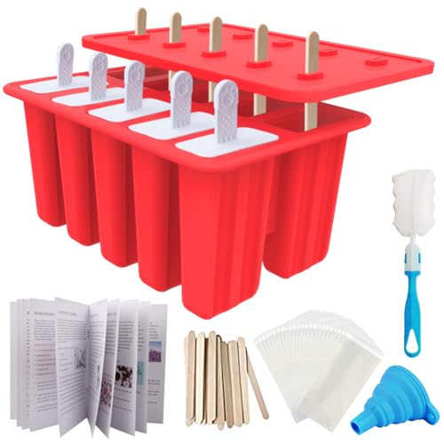 10-Cav Popsicle Molds, Silicone Ice Pop Mold for DIY Frozen Treats - color: Red