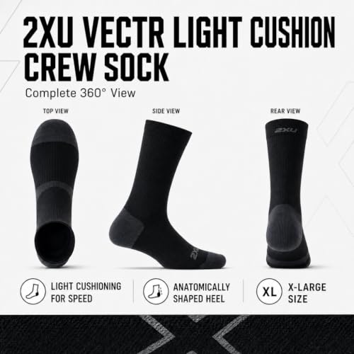 2XU unisex-adult Vectr Full Length Sock - color: Black/Titanium, size: Medium