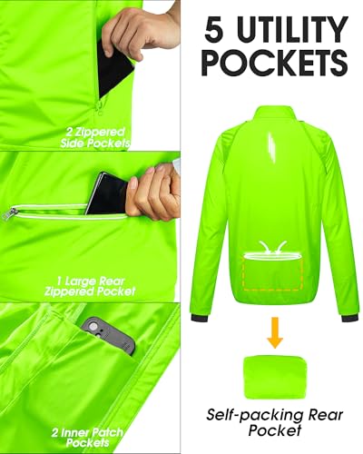 33,000ft Men's Packable Cycling Jacket Waterproof Running Vest Outerwear - color: Green, size: Medium