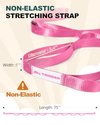 Trideer Stretching Strap with Loops, Yoga Strap, Stretch Bands for Exercise - color: Pink/75"x1"