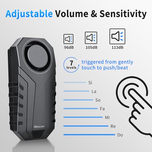 WSDCAM 113dB Loud Anti Theft Vibration Sensor Alarm Systems for Electric Bike Motorcycle Golf Car Trailer Mailbox Garage Door Waterproof Home Security Bike Accessories Bike Alarm with Remote - size: Alkaline Battery