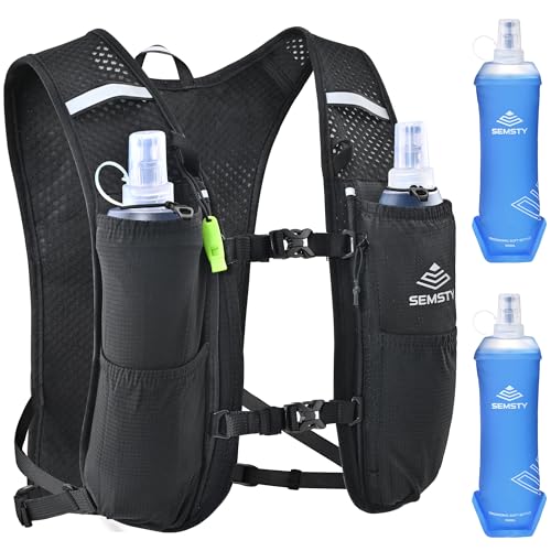 Running Vest for Women Men,5L Hydration Vest with 2*500ml Soft Flask - color: Black