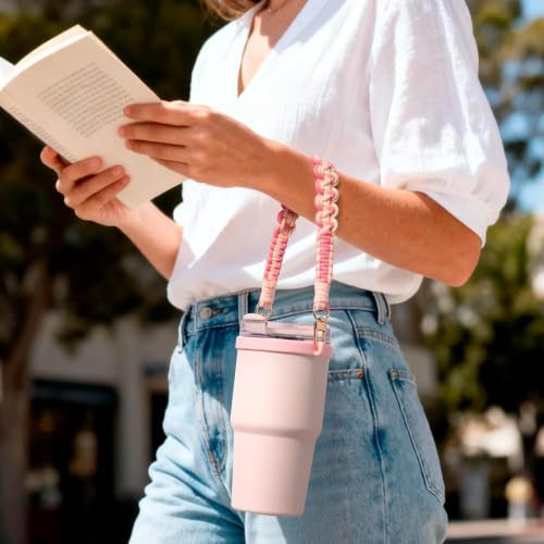 Water Bottle Handle Strap Compatible with Owala Water Bottle - color: Rose Pink