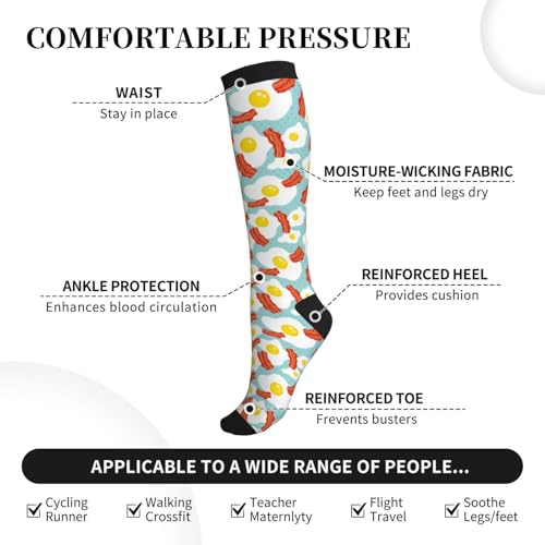 Crazy Fun Compression Socks, Unisex Knee High Support Socks - color: Bacon