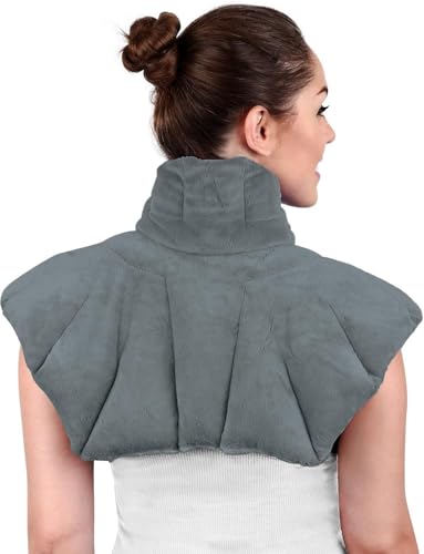 Microwavable Heating Pad for Neck, Shoulders, and Back by Joy & Grace | 5 Lb Weighted Neck & Shoulder Wrap | Moist Heat Therapy Pack for Relaxation and Comfort | Soft Micro-Mink Cover | Unscented Gray - color: Gray, style: Unscented