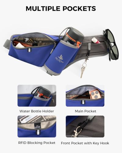 Fanny Pack with Water Bottle Holder, RFID Blocking Running Belt Bag - color: Blue