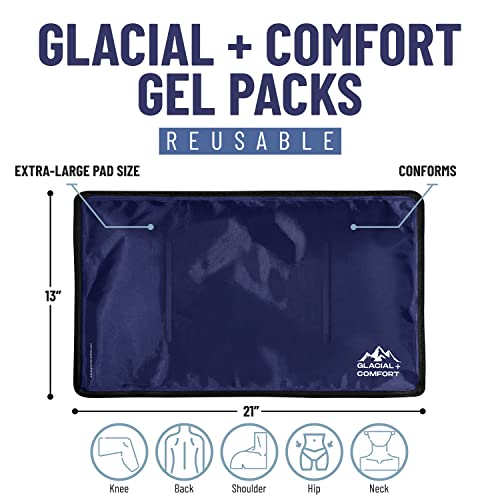 Glacial Comfort Gel Ice Pack for Back Pain - (21" x 13") Reusable Cold Pads for Hip, Knee, Shoulder Injuries, Muscle Strains, Migraine & Postpartum Recovery - Compression Pad - size: X-Large (21" x 13")