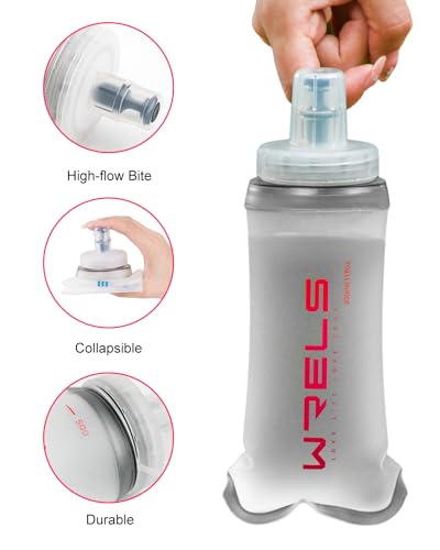 WRELS Collapsible Soft Flask Water Bottle for Outdoors,Folding Collapsible Running Flask for Cycling Marathon Trail Race - color: 500ml/16.9oz-2 Pack-Blue
