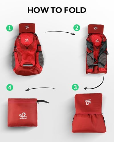 WATERFLY Lightweight Packable Hiking Backpack, 30L Day Pack Red - color: Red