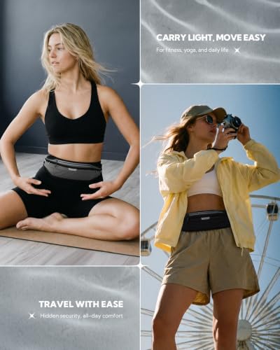 WATERFLY Running Belt Slim Breathable Back Pad 4-Pocket Runners Pouch - color: Black, size: Large