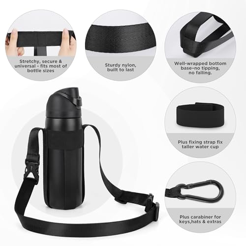 Water Bottle Holder Strap Sling, for Owala FreeSip 16 24 32oz, Hydroflask, Iron °Flask, Universal Water Bottles, with Carabiner, Hand Free Water Bottle Sling for Hiking Walking Travel - color: Very, Very Dark