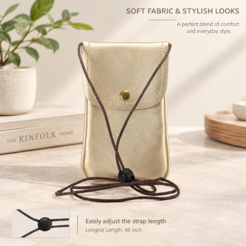 Cell Phone Neck Pouch, PU Leather Carrying Bag with Credit Card Holder Adjustable Strap, Small Travel Purse for iPhone 11 XR XS Max SE 8 7 6 Plus, Galaxy S10 S7 Edge A10 J7, Moto G6 (Gold) - color: 01 Gold