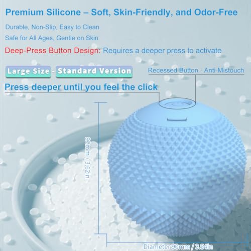Vibrating Massage Ball with Heat, 7 Modes, Memory, 3.6 in, Blue - color: Blue