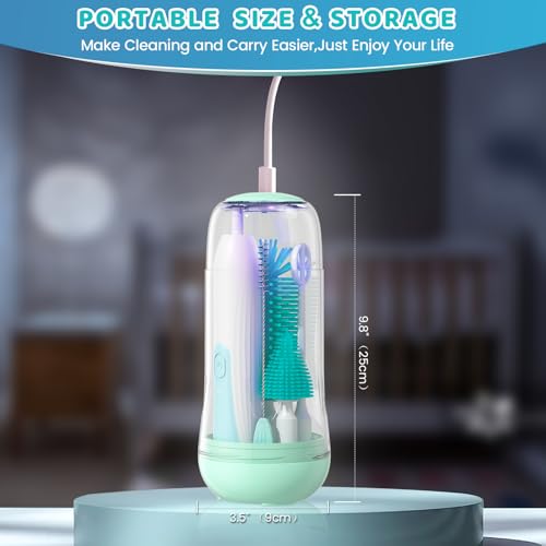Portable Electric Bottle Brush Cleaner with Storage Box, 4-in-1 Kit - color: Green