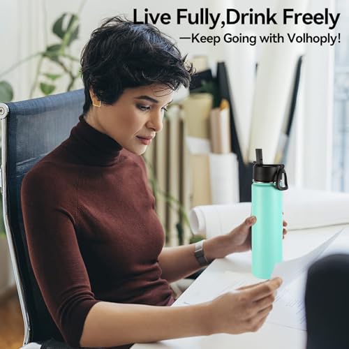Volhoply 24oz Insulated Water Bottle with Straw Lid, Mint, 1-Pack - color: Mint