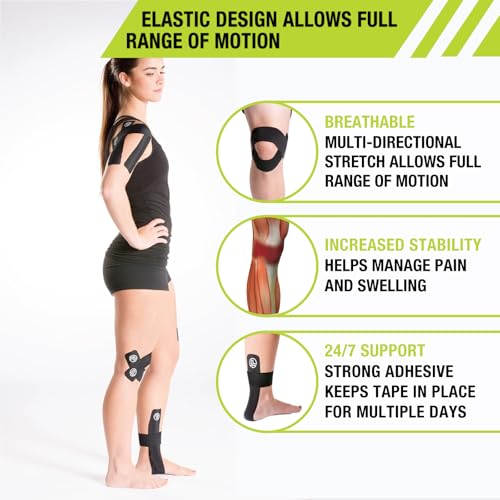 Pro-Tec Athletics Kinesiology Tape, Pre-Cut Strips for Muscle Tightness, Soft Tissue Support, Circulation, Reduced Fatigue - color: Pink/Black