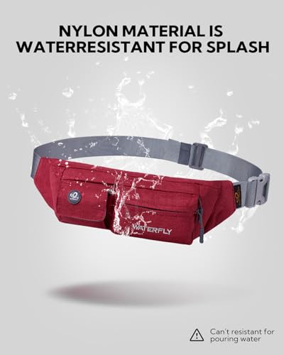 WATERFLY Small Fanny Pack for Women Men, Crossbody Travel Waist Bag - color: Wine red