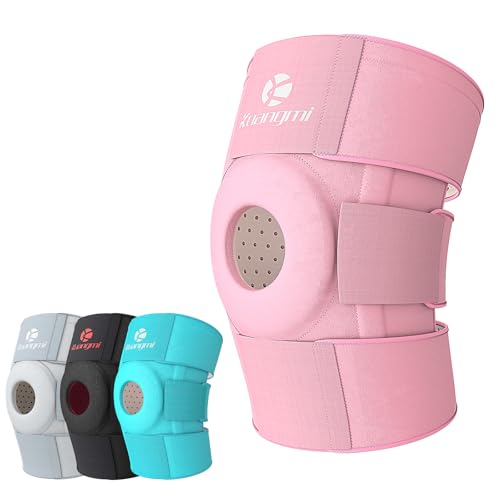 Kuangmi Knee Brace with Side Stabilizers & Patella Gel Pad,Adjustable Compression Knee Support with Arthritis Relief,Injury Recovery,Running,Weightlifting,Climbing(Pink,2-Springs,L/XL - color: Pink(2 Springs), size: L/XL
