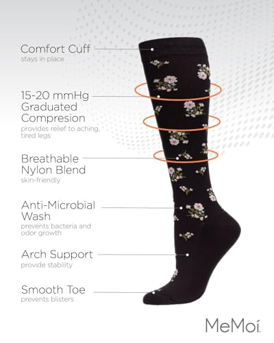 Wellfit Women's Ditsy Floral Nylon 15-20mmHg Graduated Compression Socks - size: 9-11