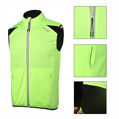 bpbtti Men's Cycling Running Vest Sleeveless Windbreakers With Two side Pockets(2.0) - Windproof, Breathable and Reflective - color: Yellow, size: Medium