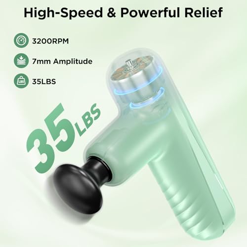 Mini Massage Gun, Powerful Handheld Muscle Massager for Muscle Relaxation, Deep Tissue Percussion Small Massage Gun Travel Massager with 4 Massage Heads Silent Brushless Motor, Green - color: Green