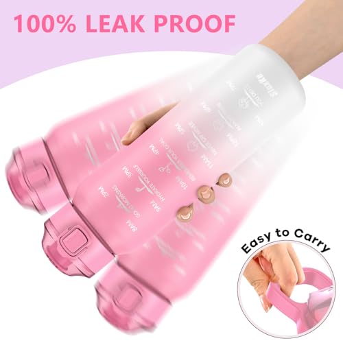 SLUXKE 32oz Insulated water bottle with 2 Lids (Straw and Chug Lid), 18/10 Stainless Steel Water Bottle BPA Free, Double Wall Vacuum Wide Mouth Insulated Water Bottle for Men, Women & Kids PINK WHITE - color: PINK WHITE, size: 32 Ounces